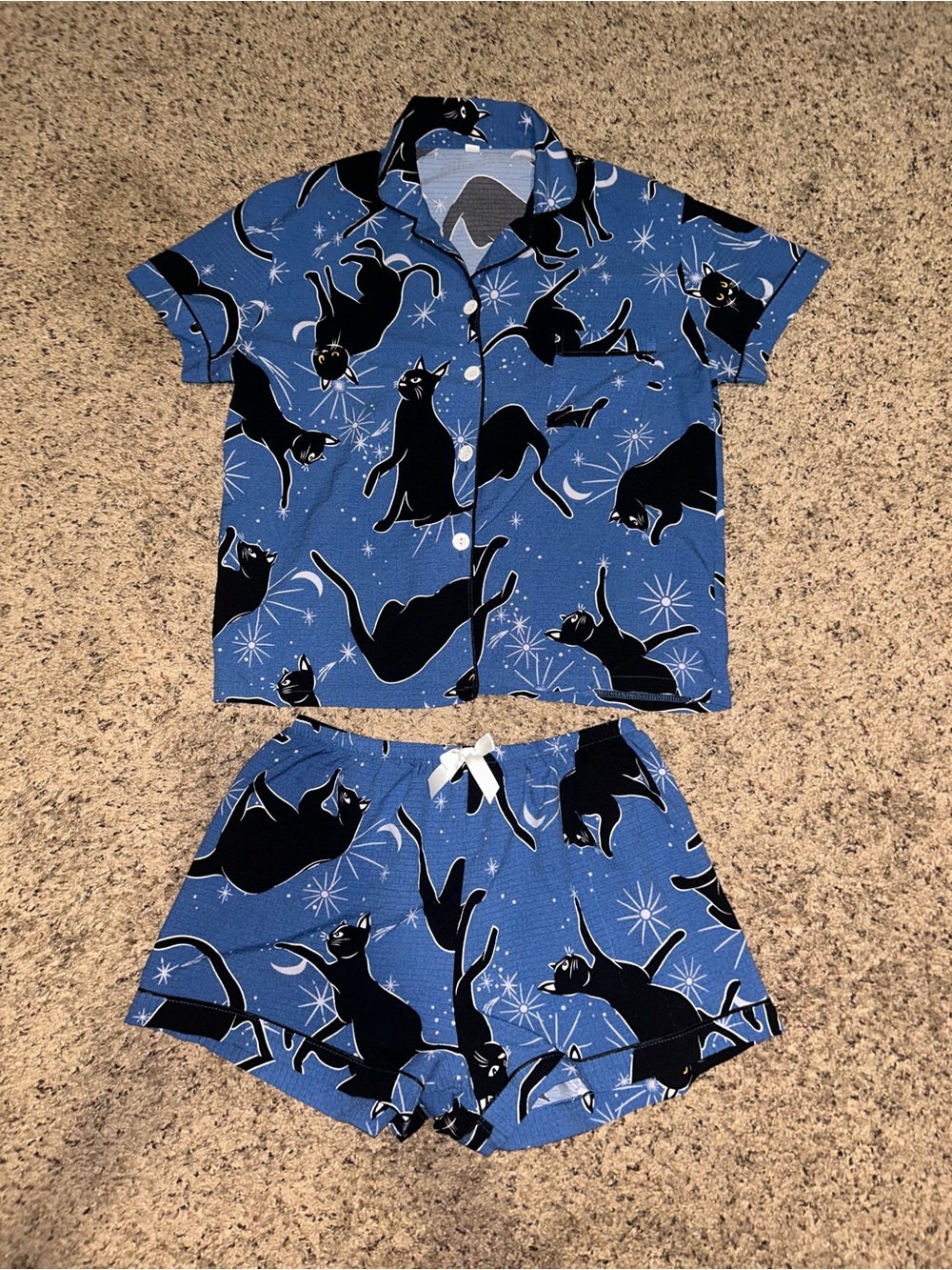 Women’s Blue Cat Print Pajama Set